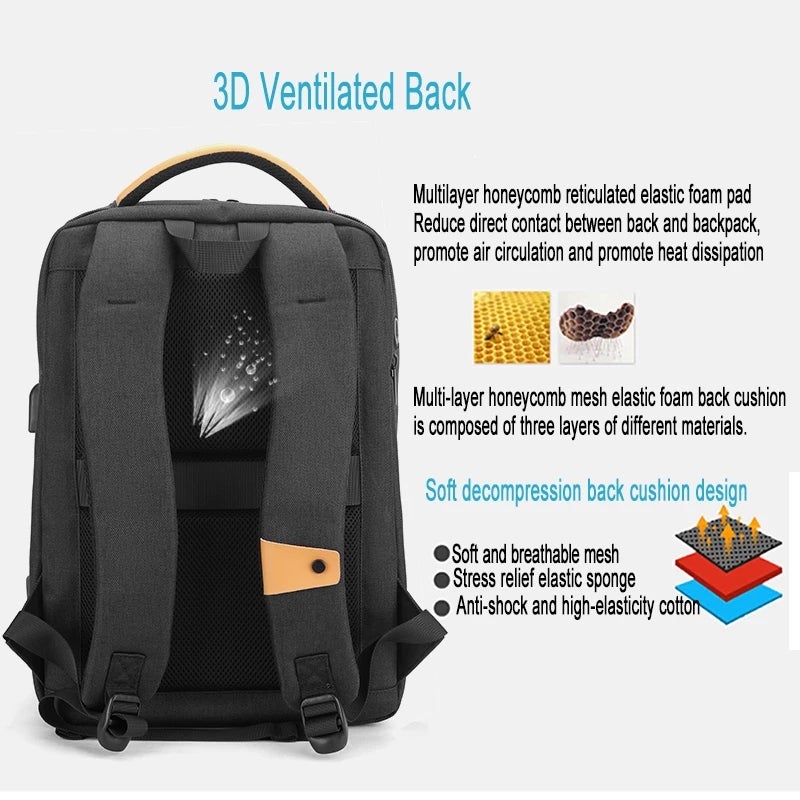 جولدن وولف GB00731 حقيبة ظهر لابتوب مقاومة للماء 14.1" - لون اسود — جولدين وولف - Image 4